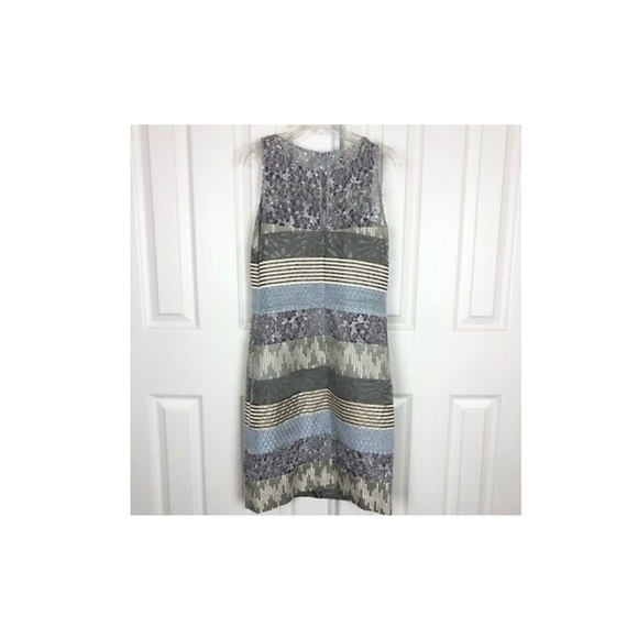 NWT $400 Kay Unger‎ Stripe Mixed Media Shift Dress Silver Blue Gold [Sz 10 ] - Picture 5 of 6